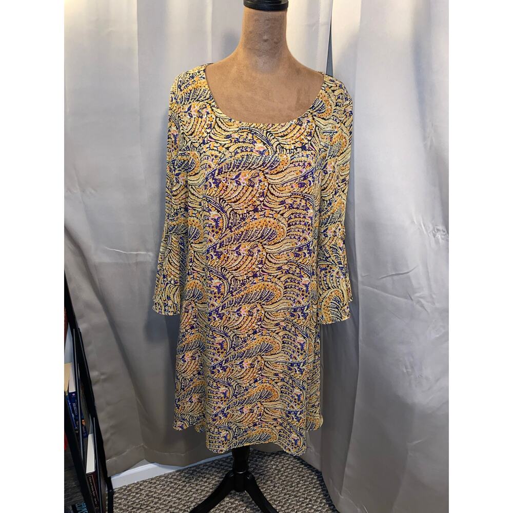Kut from the Kloth Printed Bell Sleeve Dress Size 12 Boho Floral Lined EUC